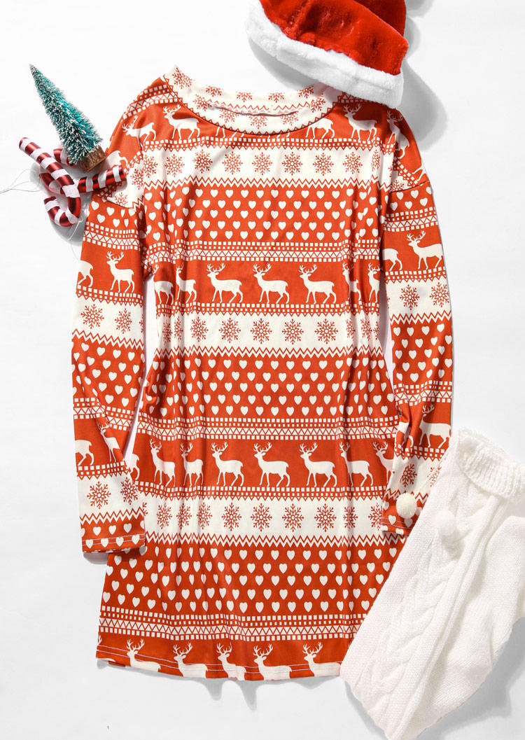 Mini Dresses Christmas Reindeer Snowflake Long Sleeve Mini Dress in Orange. Size: ,M,L,XL
Mini Dresses Christmas Reindeer Snowflake Long Sleeve Mini Dress in Orange. Size: ,M,L,XL