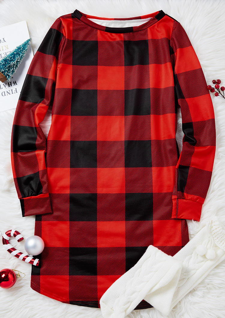 Mini Dresses Christmas Plaid Long Sleeve Mini Dress in Red. Size: ,M,XL 
Mini Dresses Christmas Plaid Long Sleeve Mini Dress in Red. Size: ,M,XL