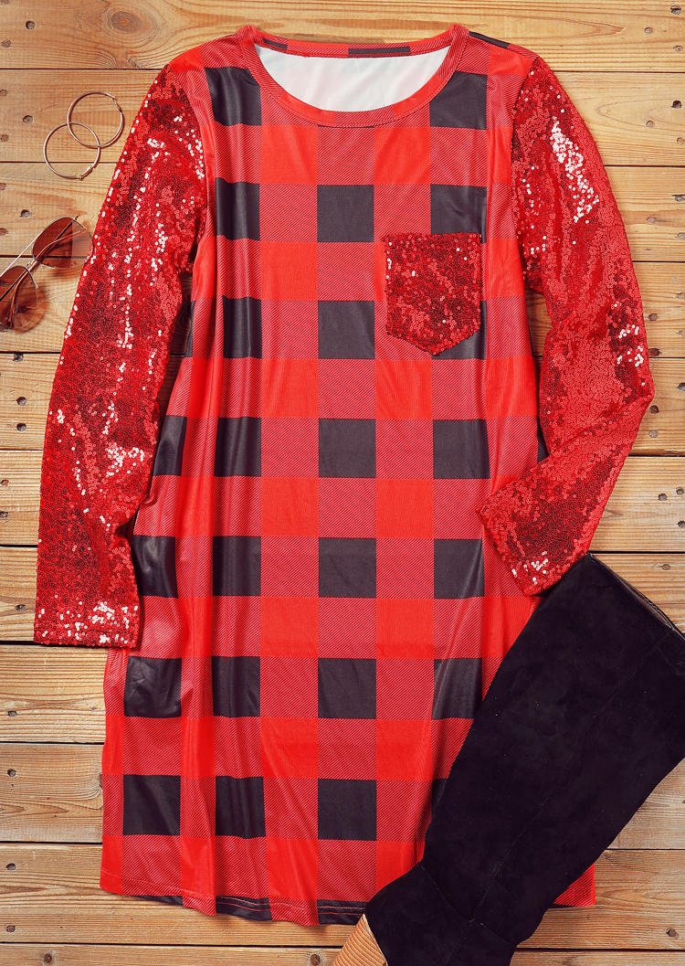 Mini Dresses Sequined Pocket Plaid Long Sleeve Mini Dress in Plaid. Size: ,M,L,XL
Mini Dresses Sequined Pocket Plaid Long Sleeve Mini Dress in Plaid. Size: ,M,L,XL