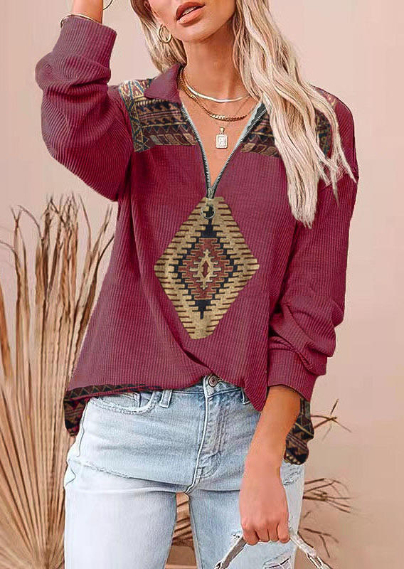 Blouses Aztec Geometric Western Zipper Collar Blouse in Plum. Size: ,M,L,XL
Blouses Aztec Geometric Western Zipper Collar Blouse in Plum. Size: ,M,L,XL