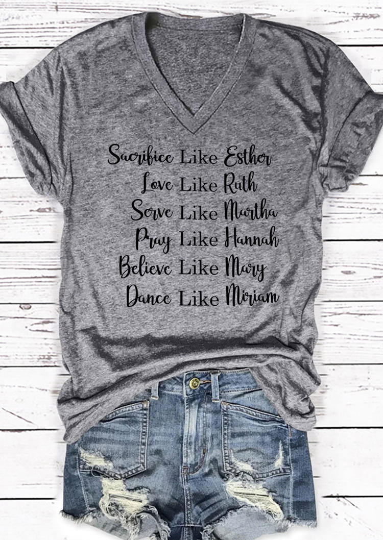 T-shirts Tees Sacrifice Like Esther Love Like Ruth V-Neck T-Shirt Tee in Gray. Size: ,M,L,XL
T-shirts Tees Sacrifice Like Esther Love Like Ruth V-Neck T-Shirt Tee in Gray. Size: ,M,L,XL