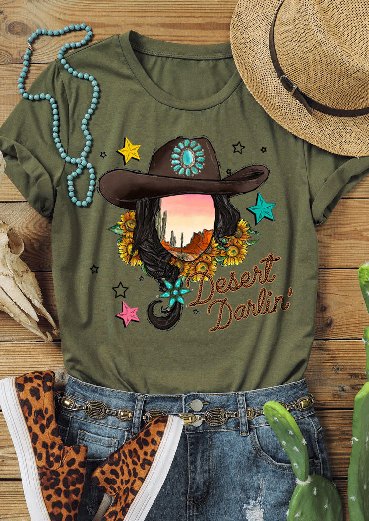 T-shirts Tees Desert Darlin' Cowgirl Turquoise Sunflower T-Shirt Tee in Army Green. Size: ,M,L,XL
T-shirts Tees Desert Darlin' Cowgirl Turquoise Sunflower T-Shirt Tee in Army Green. Size: ,M,L,XL
