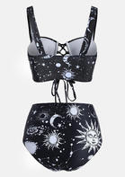 Sun Moon Star Lace Up Bikini Set Black Fairyseason