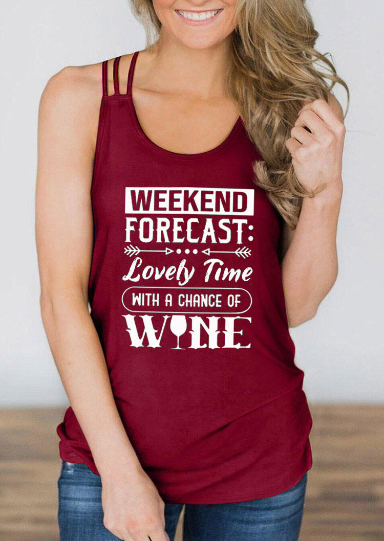 Tank Tops Weekend Forecast Lovely Time With A Chance Of Wine Tank Top in Burgundy. Size: ,M,L,XL
Tank Tops Weekend Forecast Lovely Time With A Chance Of Wine Tank Top in Burgundy. Size: ,M,L,XL