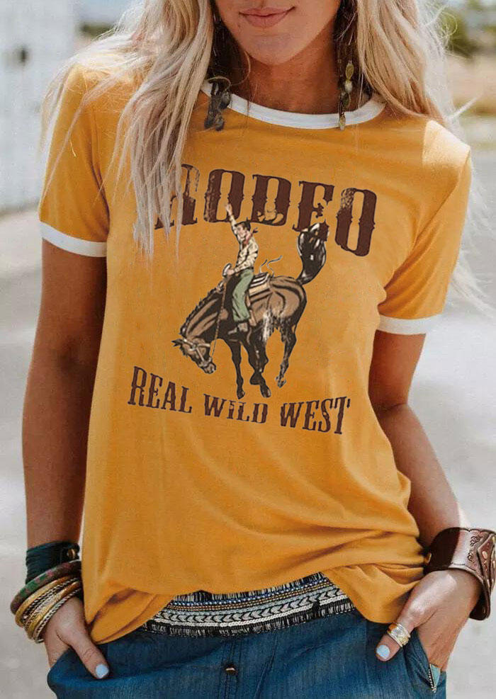 T-shirts Tees Rodeo Real Wild West O-Neck T-Shirt Tee in Yellow. Size: ,L 
T-shirts Tees Rodeo Real Wild West O-Neck T-Shirt Tee in Yellow. Size: ,L