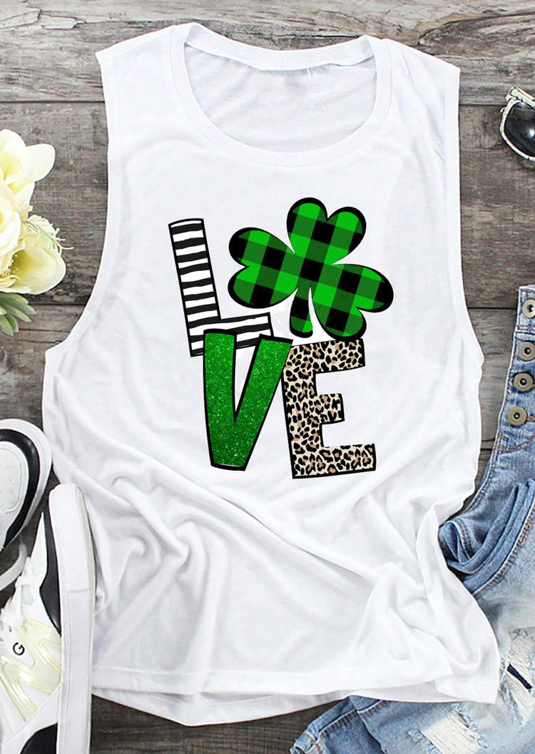 Tank Tops St. Patrick's Day Lucky Shamrock Leopard Tank Top in White. Size: S,M,L
Tank Tops St. Patrick's Day Lucky Shamrock Leopard Tank Top in White. Size: S,M,L