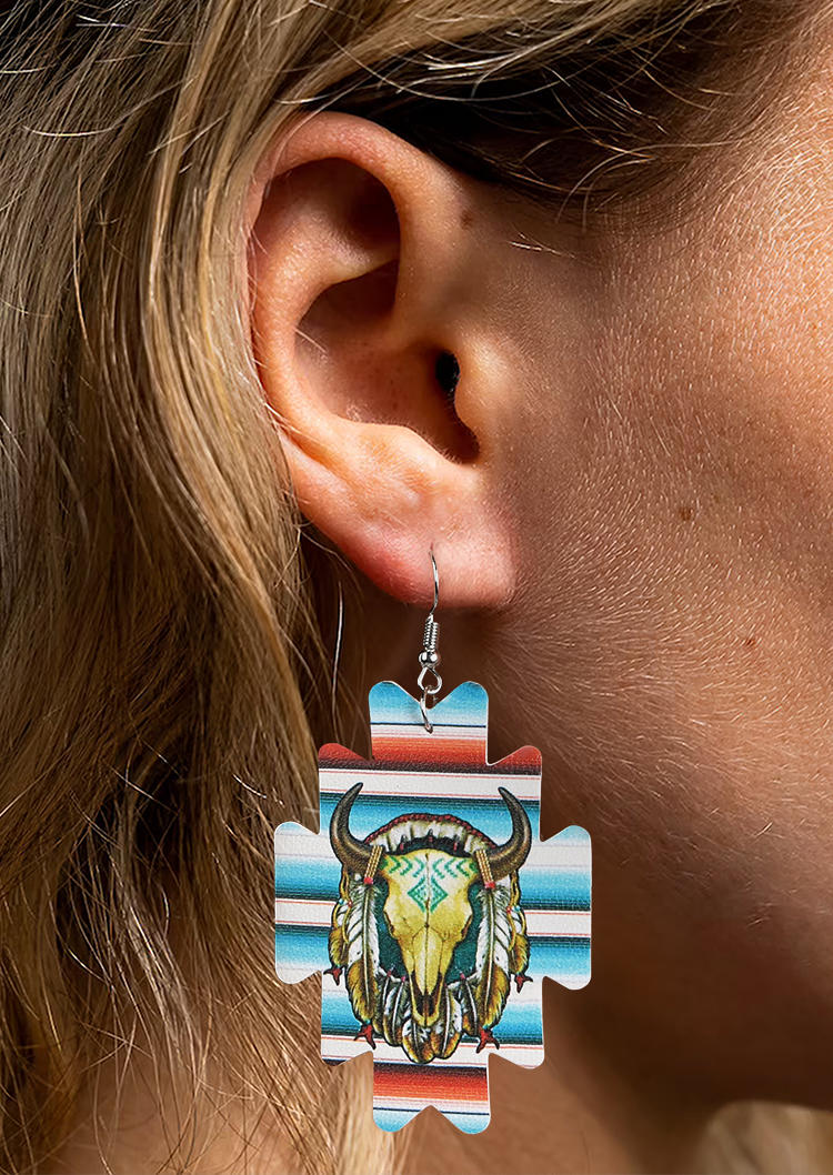 Earrings Steer Skull Feather Serape Striped Geometric Earrings in Multicolor. Size
Earrings Steer Skull Feather Serape Striped Geometric Earrings in Multicolor. Size