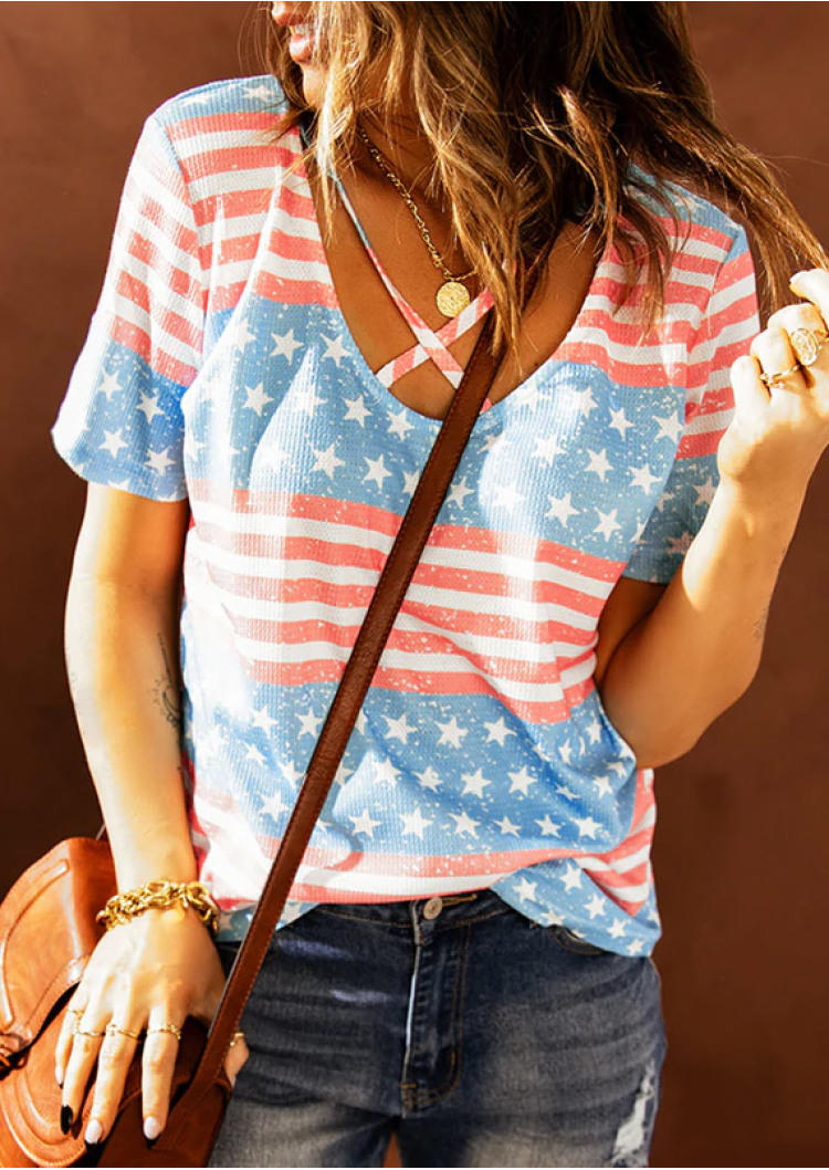 Blouses American Flag Star Striped Criss-Cross Blouse in Multicolor. Size: ,M,L,XL
Blouses American Flag Star Striped Criss-Cross Blouse in Multicolor. Size: ,M,L,XL
