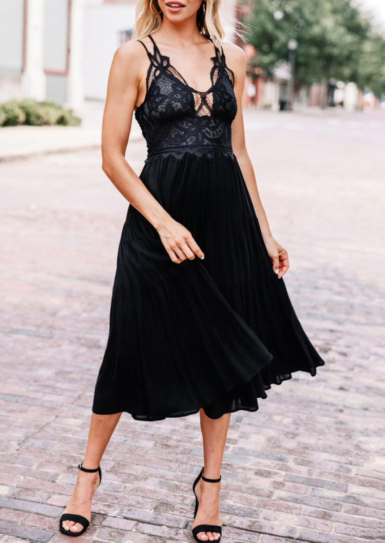 Midi Dresses Lace Splicing Ruffled Criss-Cross Midi Dress in Black. Size: ,M,L,XL
Midi Dresses Lace Splicing Ruffled Criss-Cross Midi Dress in Black. Size: ,M,L,XL