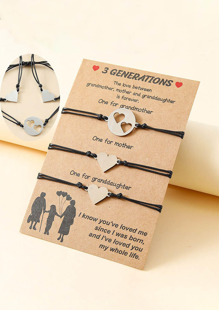 Bracelet 3Pcs Grandmother Mother Granddaughter Heart Bracelet Set in Silver. Size
Bracelet 3Pcs Grandmother Mother Granddaughter Heart Bracelet Set in Silver. Size