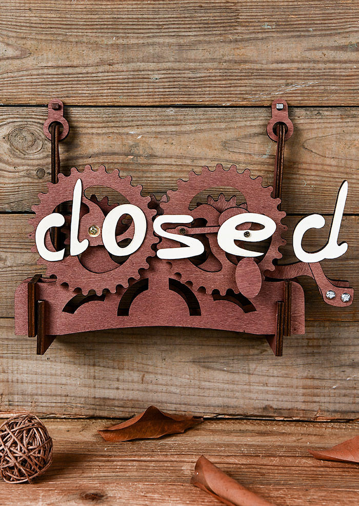Convertible Open-Closed Wooden Signboard in Brown. Size 
Convertible Open-Closed Wooden Signboard in Brown. Size