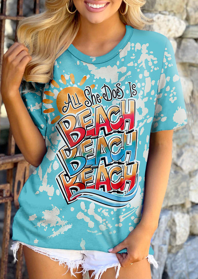 T-shirts Tees All She Does Is Beach Tie Dye T-Shirt Tee - Cyan in Blue. Size: L,M
T-shirts Tees All She Does Is Beach Tie Dye T-Shirt Tee - Cyan in Blue. Size: L,M