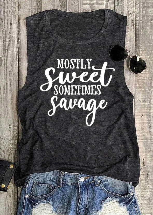 Tank Tops Mostly Sweet Sometimes Savage O-Neck Tank Top - Dark Grey in Gray. Size
Tank Tops Mostly Sweet Sometimes Savage O-Neck Tank Top - Dark Grey in Gray. Size