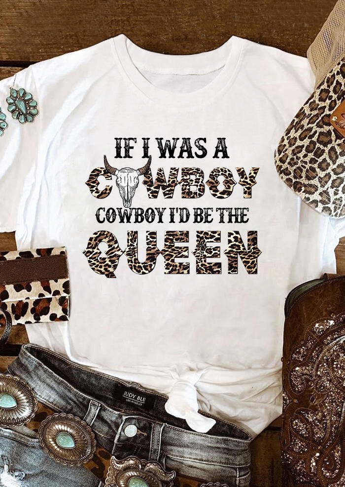 T-shirts Tees If I Was A Cowboy I'd Be The Queen Leopard Steer Skull T-Shirt Tee in White. Size: L
T-shirts Tees If I Was A Cowboy I'd Be The Queen Leopard Steer Skull T-Shirt Tee in White. Size: L