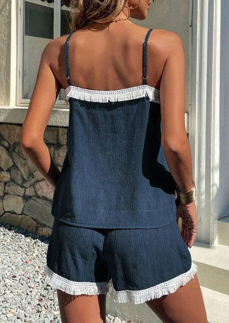 Two-Piece Sets Beach Please Coconut Tree Tassel Camisole And Drawstring Shorts Two-Piece Set in Navy Blue. Size: ,M,L,XL
Two-Piece Sets Beach Please Coconut Tree Tassel Camisole And Drawstring Shorts Two-Piece Set in Navy Blue. Size: ,M,L,XL