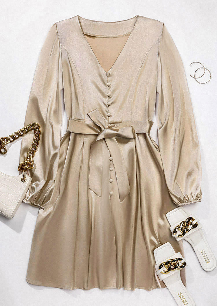 Mini Dresses Button Lantern Long Sleeve V-Neck Mini Dress in Khaki. Size
Mini Dresses Button Lantern Long Sleeve V-Neck Mini Dress in Khaki. Size