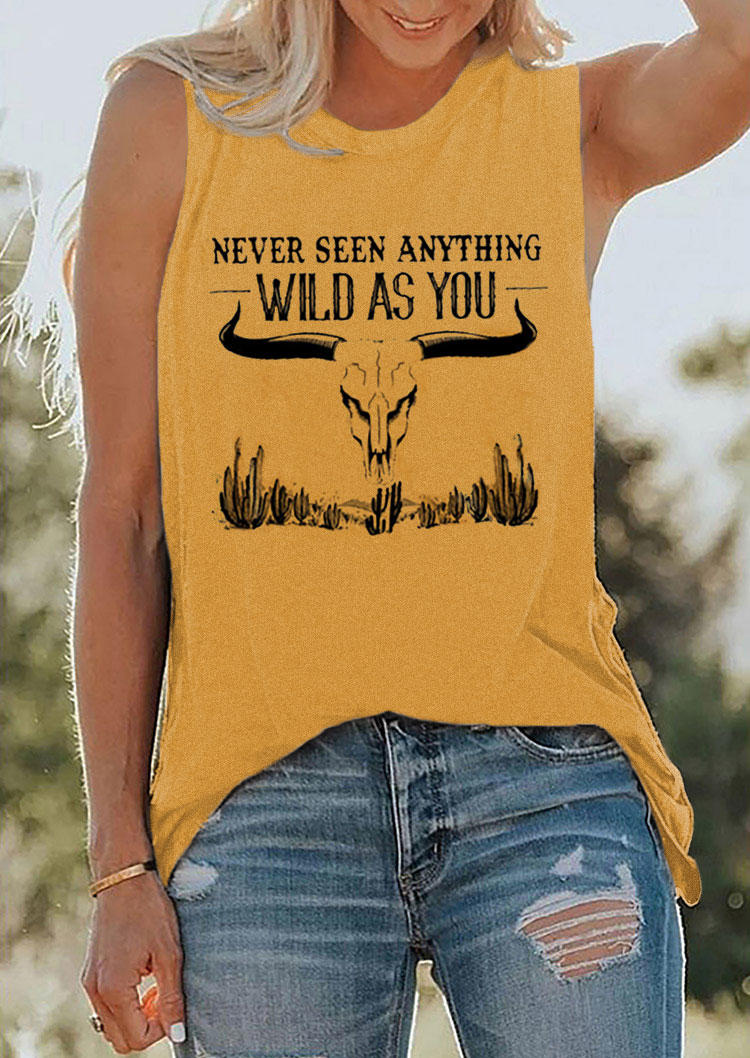 Tank Tops Never Seen Anything Wild As You Steer Skull Cactus Tank Top in Yellow. Size
Tank Tops Never Seen Anything Wild As You Steer Skull Cactus Tank Top in Yellow. Size