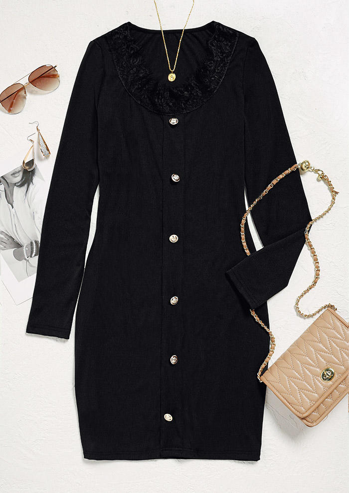 Bodycon Dresses Lace Splicing Button Long Sleeve Bodycon Dress in Black. Size: L,,XL
Bodycon Dresses Lace Splicing Button Long Sleeve Bodycon Dress in Black. Size: L,,XL