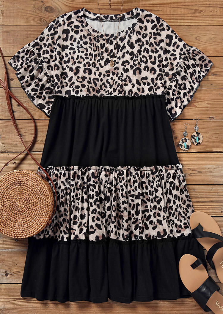 Mini Dresses Leopard Splicing Ruffled Short Sleeve Mini Dress in Multicolor. Size: L,M,,XL
Mini Dresses Leopard Splicing Ruffled Short Sleeve Mini Dress in Multicolor. Size: L,M,,XL
