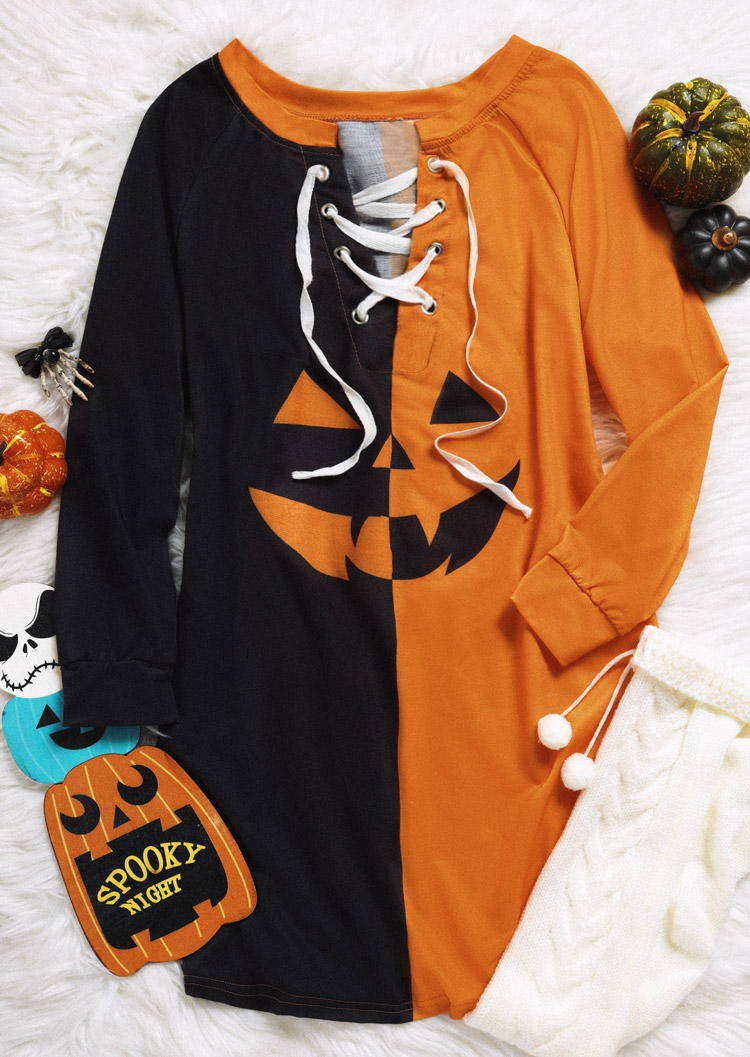 Sweatshirt Dresses Halloween Pumpkin Face Lace Up Sweatshirt Dress in Multicolor. Size: L
Sweatshirt Dresses Halloween Pumpkin Face Lace Up Sweatshirt Dress in Multicolor. Size: L