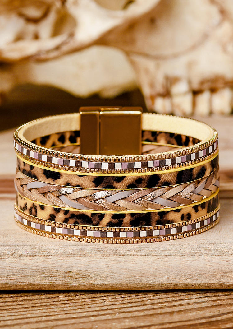 Bracelet Multi-Layered Leopard Leather Magnetic Buckle Bracelet in Multicolor. Size
Bracelet Multi-Layered Leopard Leather Magnetic Buckle Bracelet in Multicolor. Size