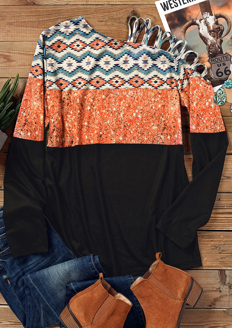 Blouses Aztec Geometric Glitter Color Block Long Sleeve Blouse in Multicolor. Size
Blouses Aztec Geometric Glitter Color Block Long Sleeve Blouse in Multicolor. Size