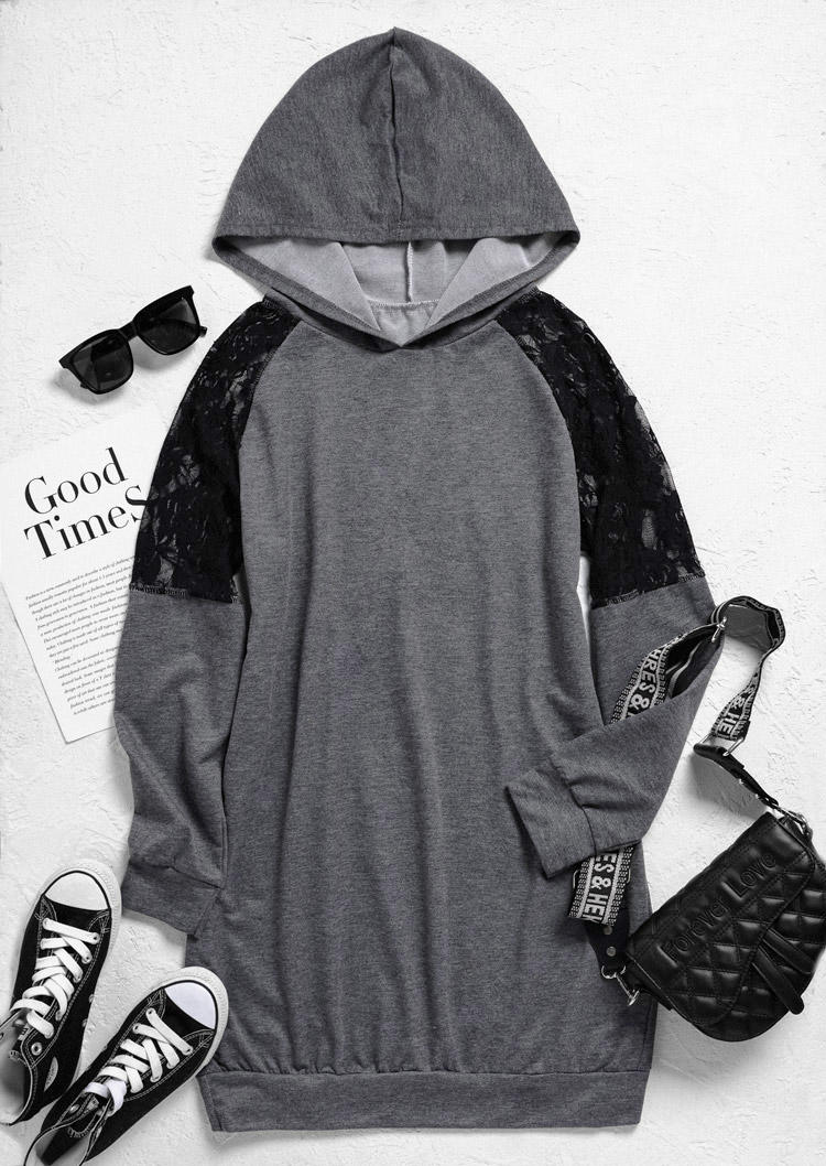 Mini Dresses Lace Splicing Long Sleeve Hooded Mini Dress in Gray. Size: L,M,,XL
Mini Dresses Lace Splicing Long Sleeve Hooded Mini Dress in Gray. Size: L,M,,XL