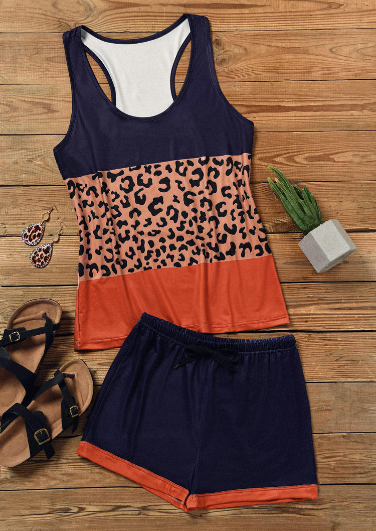 Sleepwear Color Block Leopard Racerback Tank And Shorts Pajamas Set in Multicolor. Size
Sleepwear Color Block Leopard Racerback Tank And Shorts Pajamas Set in Multicolor. Size