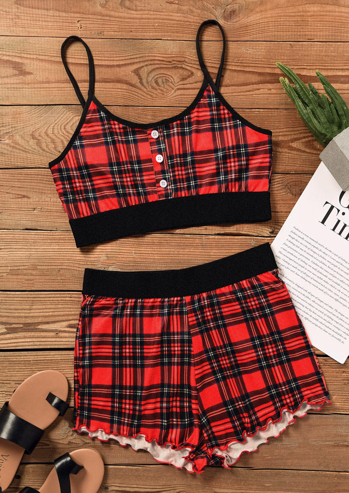 Sleepwear Buffalo Plaid Button Camisole And Shorts Pajamas Set in Multicolor. Size
Sleepwear Buffalo Plaid Button Camisole And Shorts Pajamas Set in Multicolor. Size