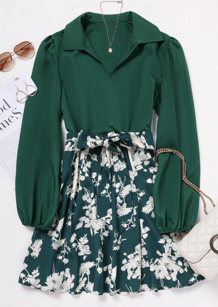 Mini Dresses Floral Long Sleeve Turn-Down Collar Mini Dress with Belt in Green. Size: L,,XL
Mini Dresses Floral Long Sleeve Turn-Down Collar Mini Dress with Belt in Green. Size: L,,XL