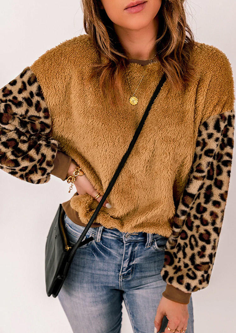 Sweatshirts Leopard Splicing Fuzzy Pullover Sweatshirt in Brown. Size: L,M,,XL
Sweatshirts Leopard Splicing Fuzzy Pullover Sweatshirt in Brown. Size: L,M,,XL