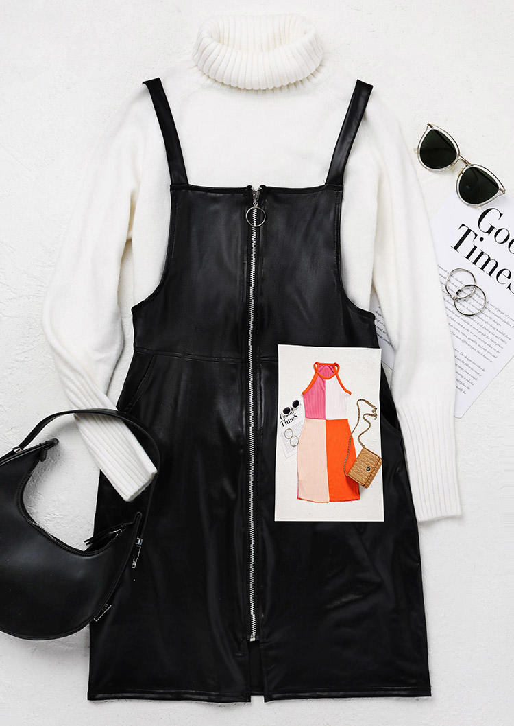 Mini Dresses PU Leather Zipper Pocket Overall Mini Dress in Black. Size: L,M
Mini Dresses PU Leather Zipper Pocket Overall Mini Dress in Black. Size: L,M