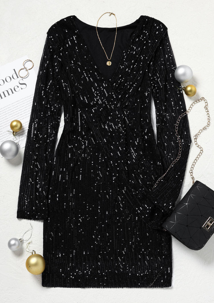 Bodycon Dresses Sequined Wrap V-Neck Long Sleeve Bodycon Dress in Black. Size
Bodycon Dresses Sequined Wrap V-Neck Long Sleeve Bodycon Dress in Black. Size
