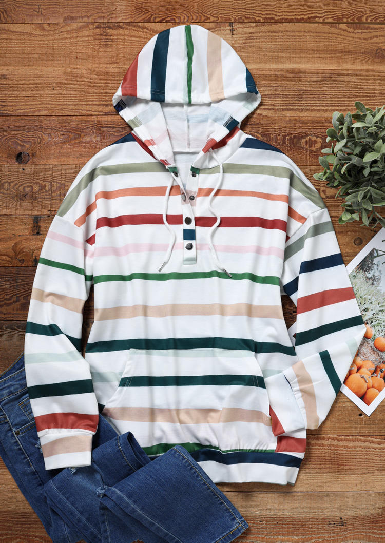 Hoodies Striped Drawstring Kangaroo Pocket Button Hoodie in White. Size: L,M,,XL
Hoodies Striped Drawstring Kangaroo Pocket Button Hoodie in White. Size: L,M,,XL