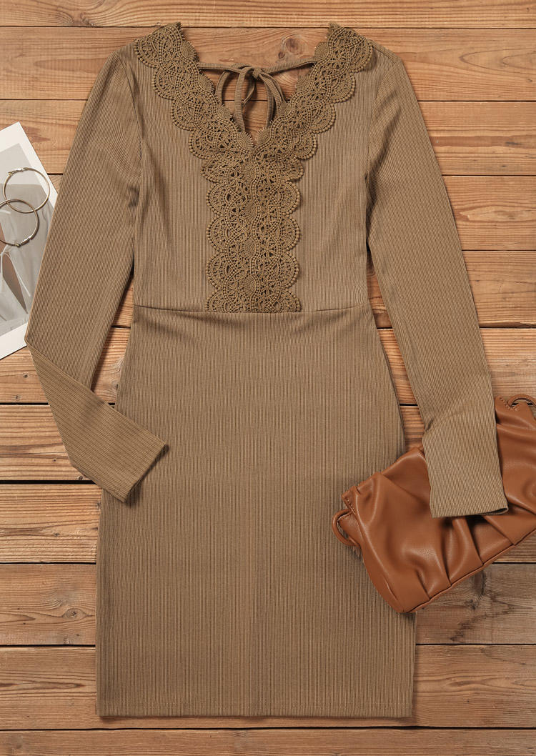 Bodycon Dresses Lace Splicing Tie Open Back Bodycon Dress in Khaki. Size: L,,XL
Bodycon Dresses Lace Splicing Tie Open Back Bodycon Dress in Khaki. Size: L,,XL