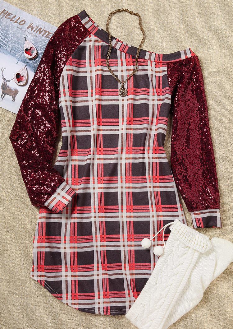 Mini Dresses Plaid Sequined Slash Neck Sweatshirt Mini Dress in Multicolor. Size: L,M,,XL
Mini Dresses Plaid Sequined Slash Neck Sweatshirt Mini Dress in Multicolor. Size: L,M,,XL