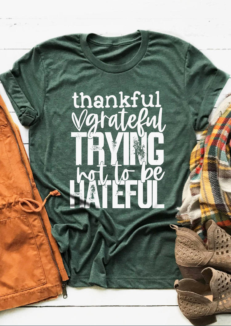 T-shirts Tees Thankful Grateful Trying Not To Be Hateful O-Neck T-Shirt Tee - Dark Green in Green. Size: M
T-shirts Tees Thankful Grateful Trying Not To Be Hateful O-Neck T-Shirt Tee - Dark Green in Green. Size: M