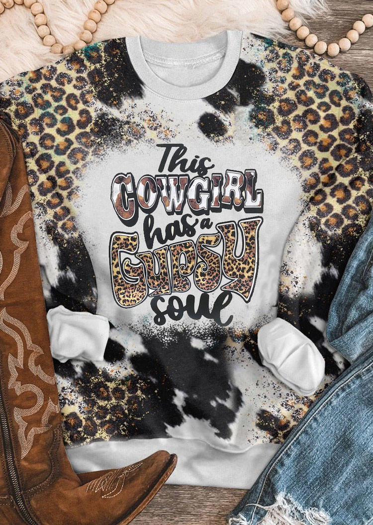 Sweatshirts This Cowgirl Has A Gypsy Soul Leopard Bleached Sweatshirt in Multicolor. Size: L,M,,XL
Sweatshirts This Cowgirl Has A Gypsy Soul Leopard Bleached Sweatshirt in Multicolor. Size: L,M,,XL