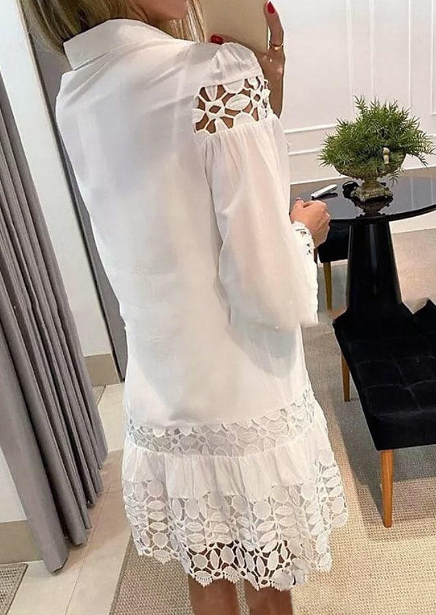 Mini Dresses Button Hollow Out Turn-Down Collar Mini Dress with Belt in White. Size: L
Mini Dresses Button Hollow Out Turn-Down Collar Mini Dress with Belt in White. Size: L