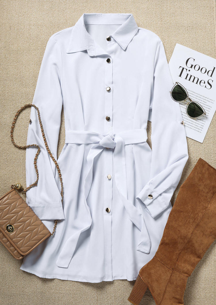 Mini Dresses Button Turn-down Collar Long Sleeve Mini Dress With Belt in White. Size: ,XL
Mini Dresses Button Turn-down Collar Long Sleeve Mini Dress With Belt in White. Size: ,XL