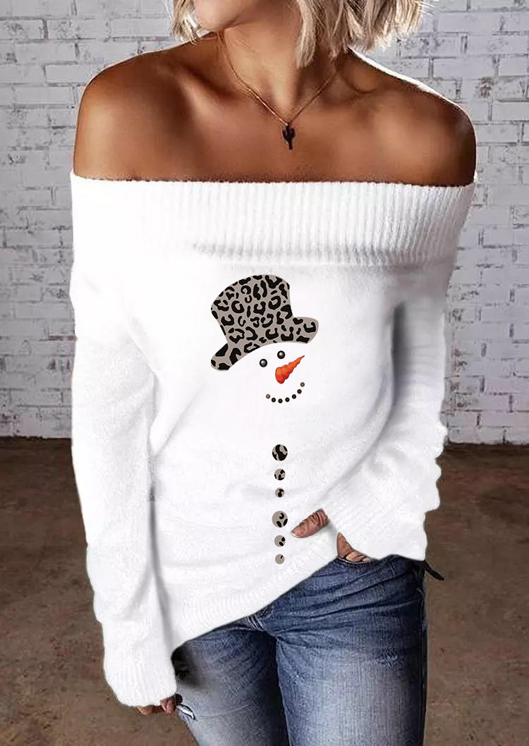 Sweaters Christmas Leopard Snowman Off Shoulder Sweater in White. Size: L,M,,XL
Sweaters Christmas Leopard Snowman Off Shoulder Sweater in White. Size: L,M,,XL