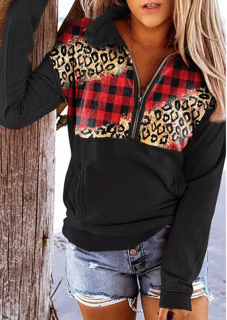 Sweatshirts Leopard Plaid Zipper Long Sleeve Sweatshirt in Black. Size: L,M,,XL
Sweatshirts Leopard Plaid Zipper Long Sleeve Sweatshirt in Black. Size: L,M,,XL