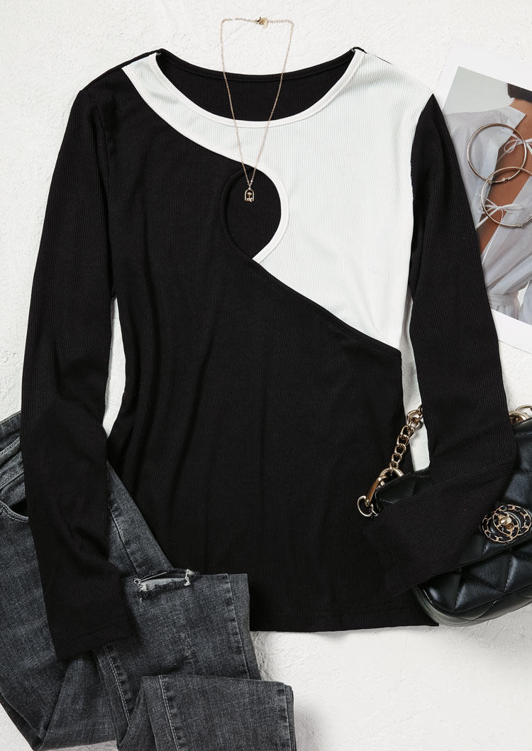 Blouses Color Block Hollow Out Blouse in Black. Size: L,M,,XL
Blouses Color Block Hollow Out Blouse in Black. Size: L,M,,XL