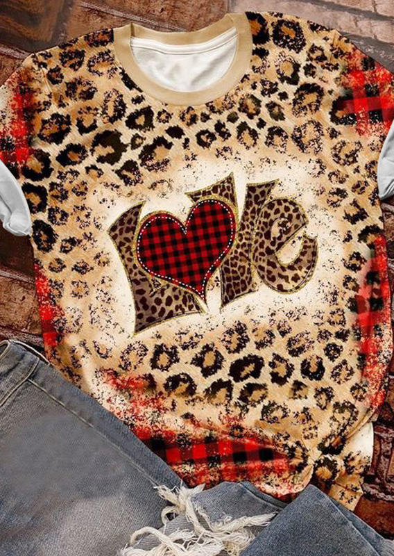 

T-shirts Tees Valentine Love Heart Leopard Plaid T-Shirt Tee in Multicolor. Size: M