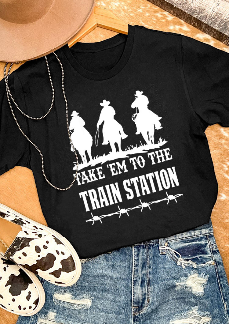 T-shirts Tees Take 'Em To The Train Station Cowboy O-Neck T-Shirt Tee in Black. Size
T-shirts Tees Take 'Em To The Train Station Cowboy O-Neck T-Shirt Tee in Black. Size