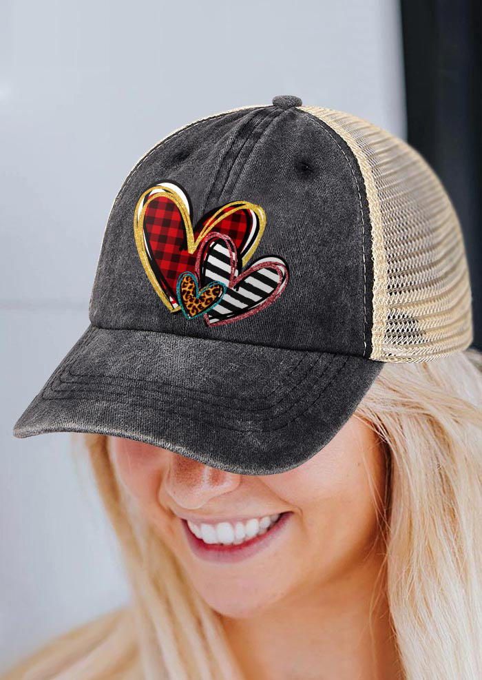 Hats Valentine Leopard Plaid Striped Heart Mesh Splicing Baseball Cap in Black. Size
Hats Valentine Leopard Plaid Striped Heart Mesh Splicing Baseball Cap in Black. Size
