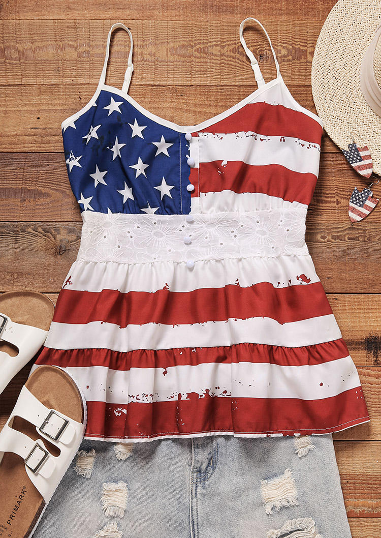 Tank Tops American Flag Button Ruffled Zipper V-Neck Camisole in Multicolor. Size: ,XL
Tank Tops American Flag Button Ruffled Zipper V-Neck Camisole in Multicolor. Size: ,XL
