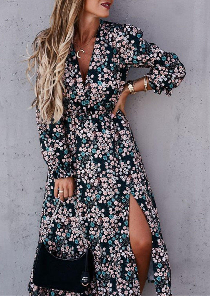 Midi Dresses Floral Long Sleeve Slit V-Neck Midi Dress in Multicolor. Size: L,M,,XL
Midi Dresses Floral Long Sleeve Slit V-Neck Midi Dress in Multicolor. Size: L,M,,XL