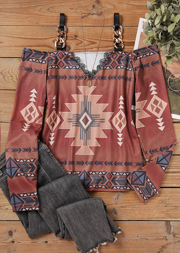 Blouses Aztec Geometric Lace Splicing Cold Shoulder Blouse in Multicolor. Size
Blouses Aztec Geometric Lace Splicing Cold Shoulder Blouse in Multicolor. Size