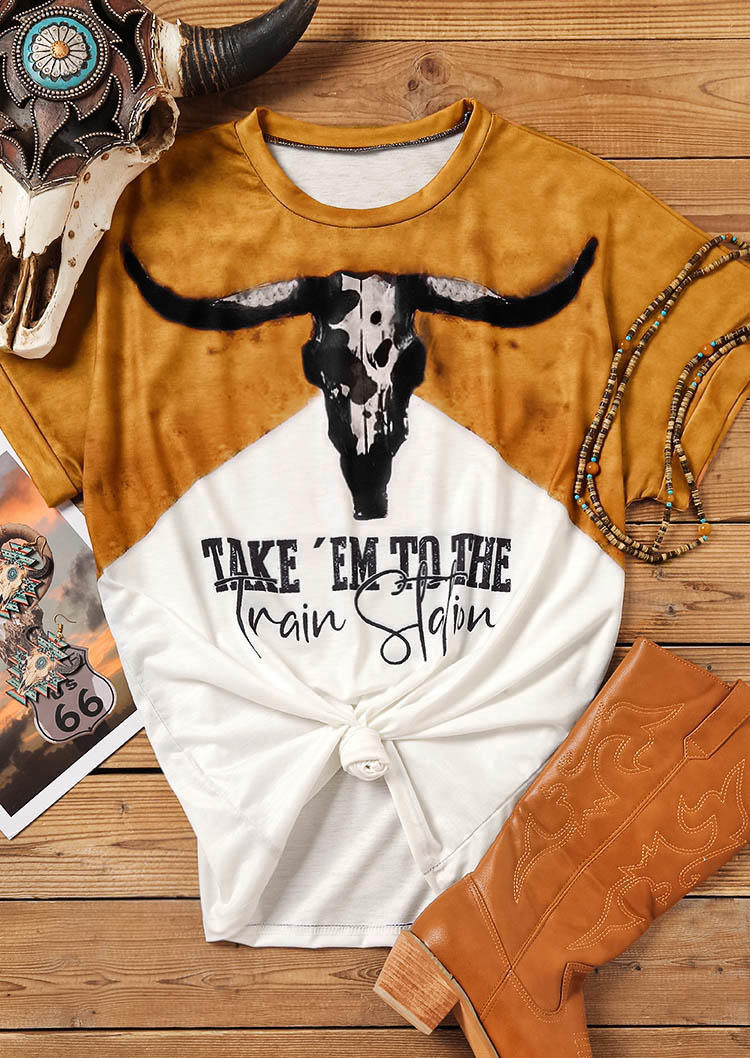 T-shirts Tees Take 'Em To The Train Station Steer Skull Color Block T-Shirt Tee in Yellow. Size
T-shirts Tees Take 'Em To The Train Station Steer Skull Color Block T-Shirt Tee in Yellow. Size